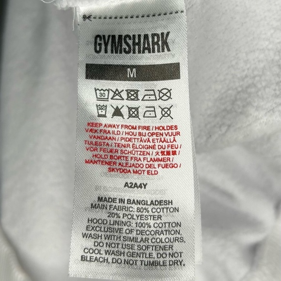 GYMSHARK White Hoodie Black Center Logo Unisex Size Medium Sporty Activewear - Picture 8 of 11